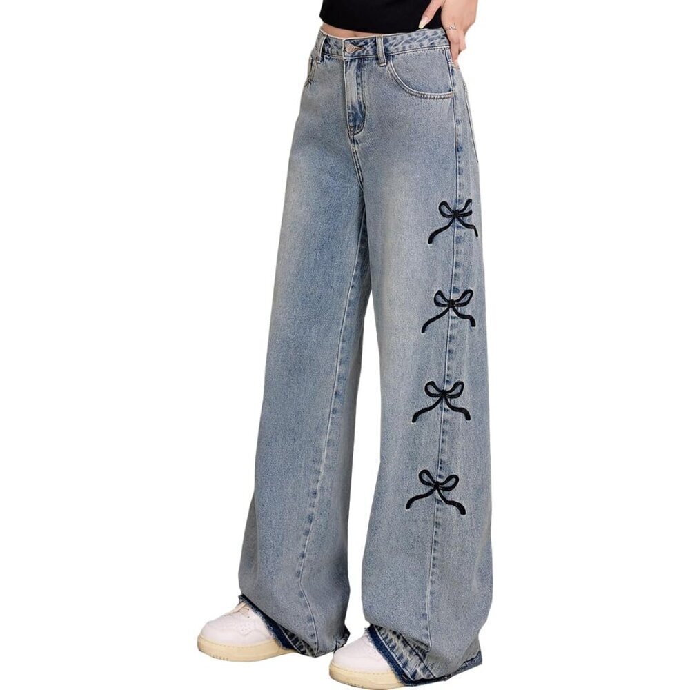 Women's Vintage Denim Jeans High Waist Baggy Straight Casual Y2K - Picture 1 of 9